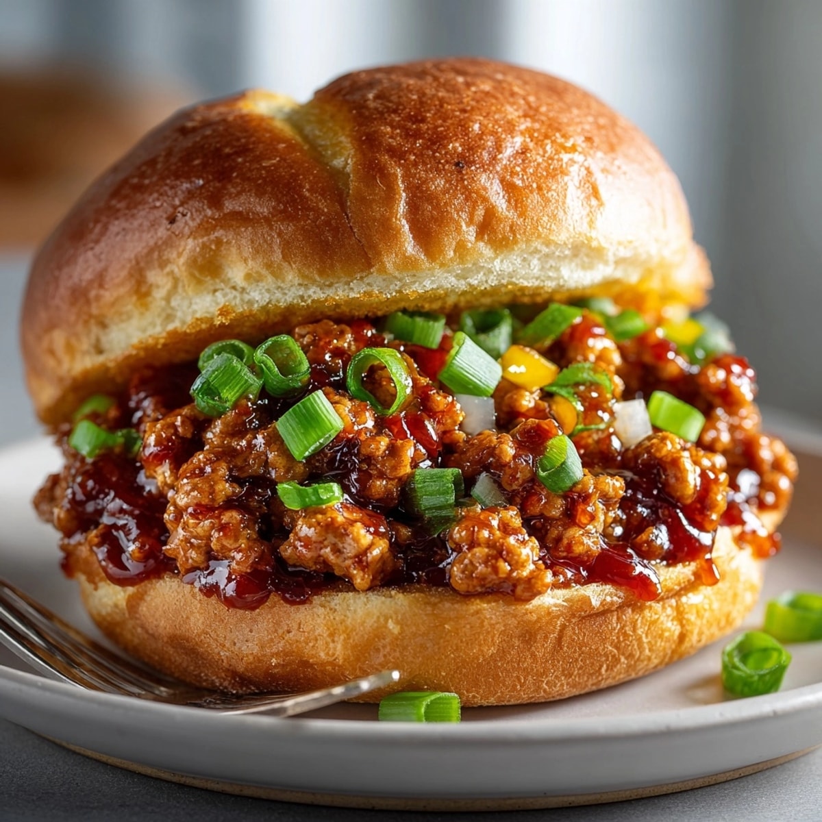 BBQ Turkey Sloppy Joes: Smoky, saucy ground turkey piled high on a toasted bun.