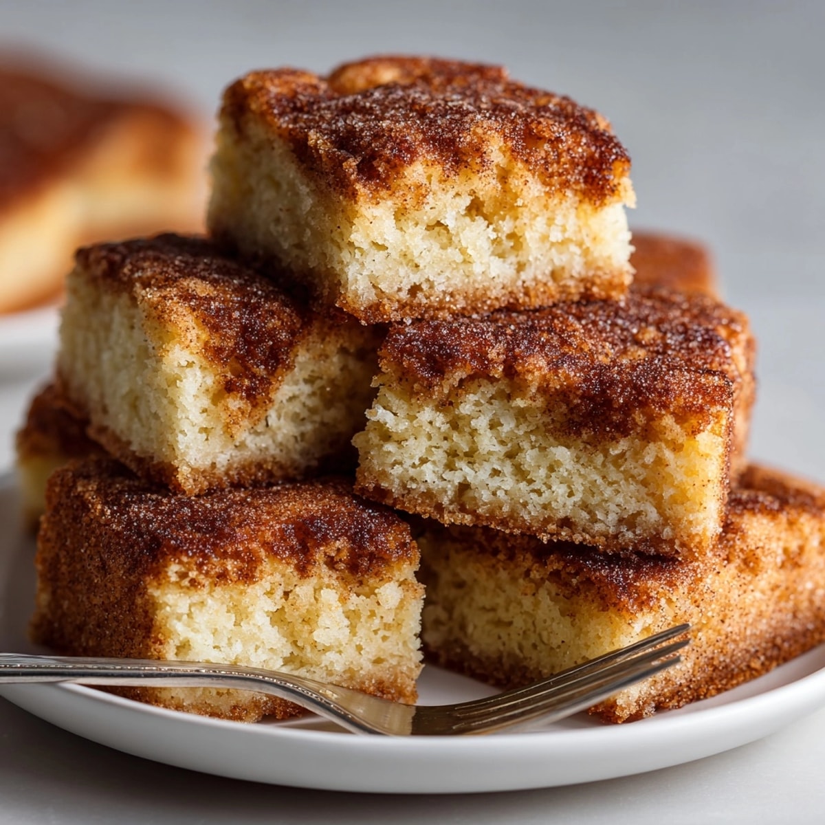 Golden brown Cinnamon Sugar Snickerdoodle Blondies – a delicious, easy dessert bar recipe.