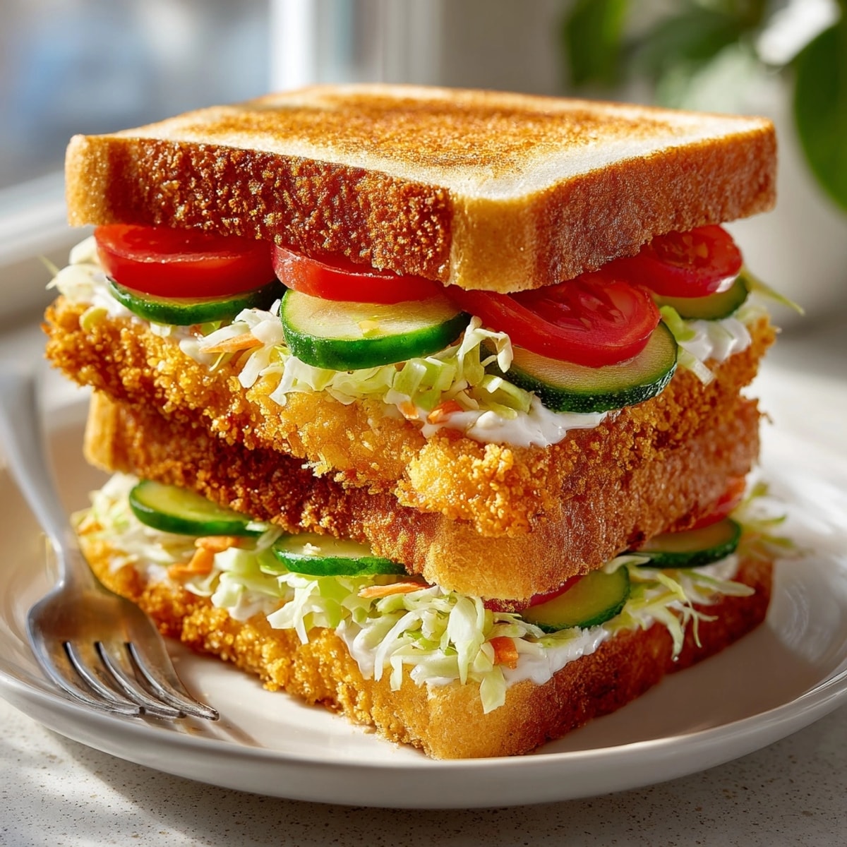 Crispy golden Tofu Katsu Sandwich, a delicious vegan recipe with savory sauce.