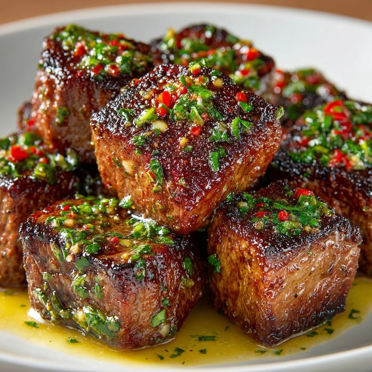 Golden Cowboy Butter Steak Bites glistening in a pan, ready to savor.
