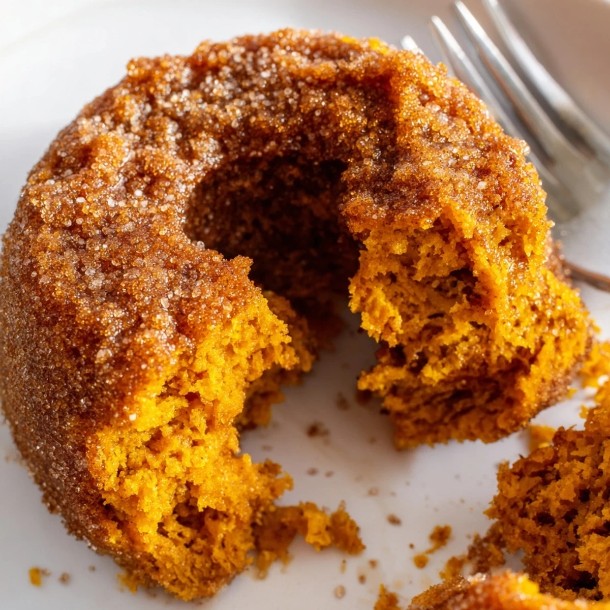 Moist and fluffy vegan pumpkin muffin donuts dusted with cozy cinnamon sugar.  
