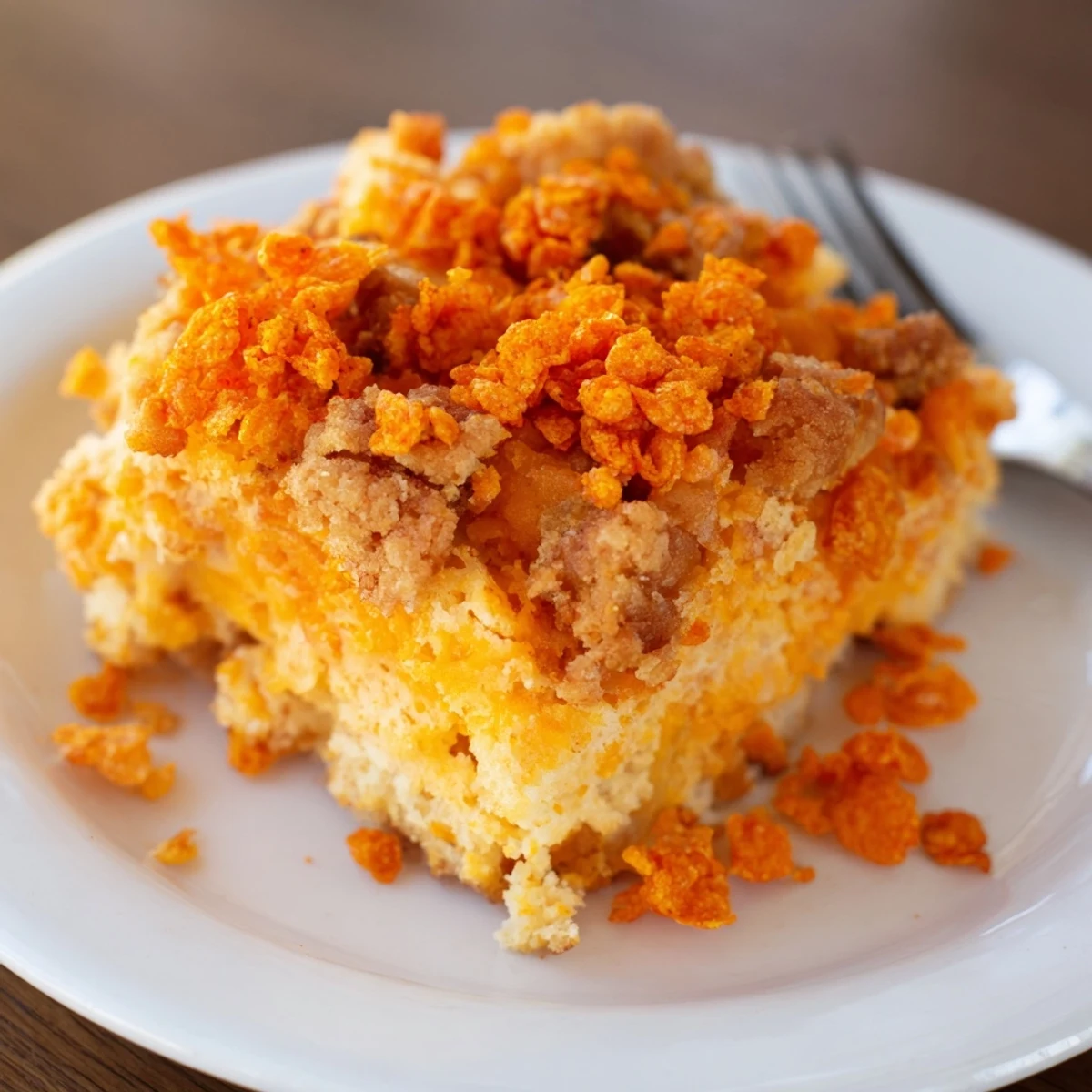 Buttery Flamin Hot Sweet Potato Biscuit Bars topped with spicy chips, ready to serve.  