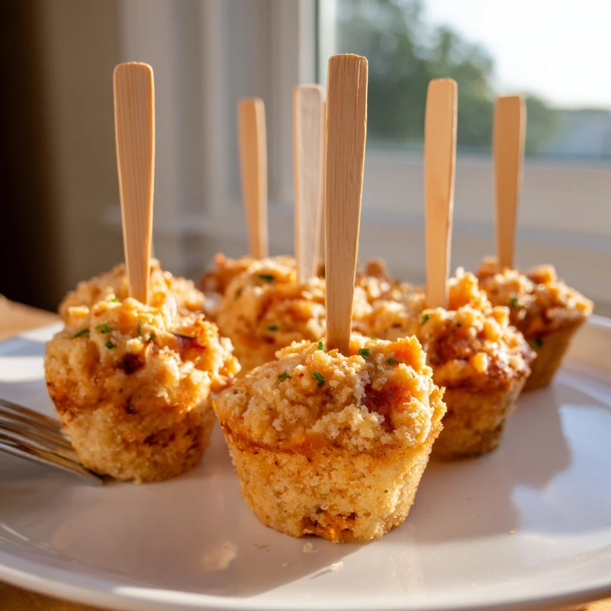 Savory Maple Bourbon Spicy Cheddar Muffin Pops served on a rustic platter.