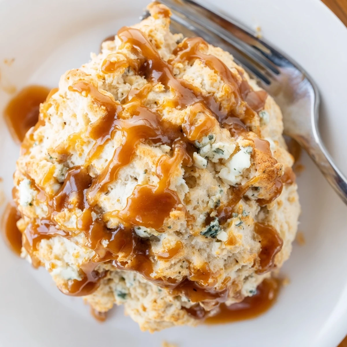 Buttery Buffalo Ranch Chai Caramel Biscuit Scones drizzled with sweet caramel sauce.  