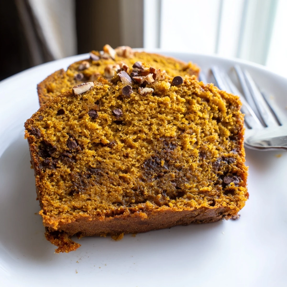 Sweet Tea Pumpkin Pancake Muffin Loaf topped with glaze, offering a cozy breakfast vibe.  