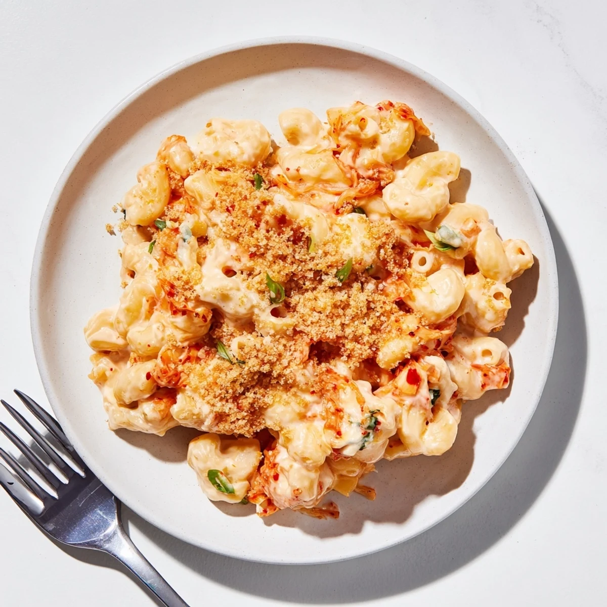 Deliciously bold Spicy Kimchi Mac & Cheese, baked until golden and bubbling, perfect for sharing.  