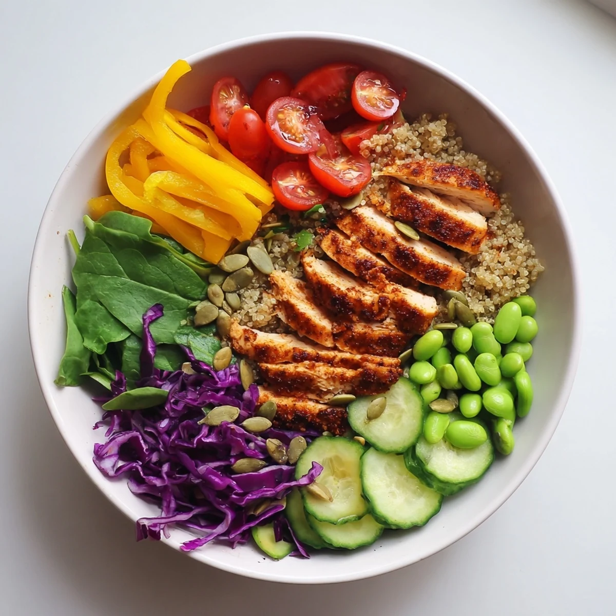Vibrant healthy meal-prep bowls layered with colorful veggies and quinoa.  