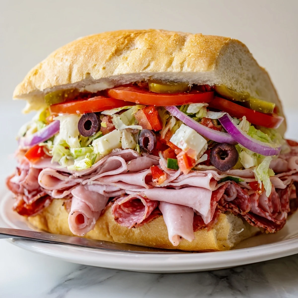 Colorful Flavor Mash-Up Sandwiches drizzled with tangy dressing on toasted rolls.  