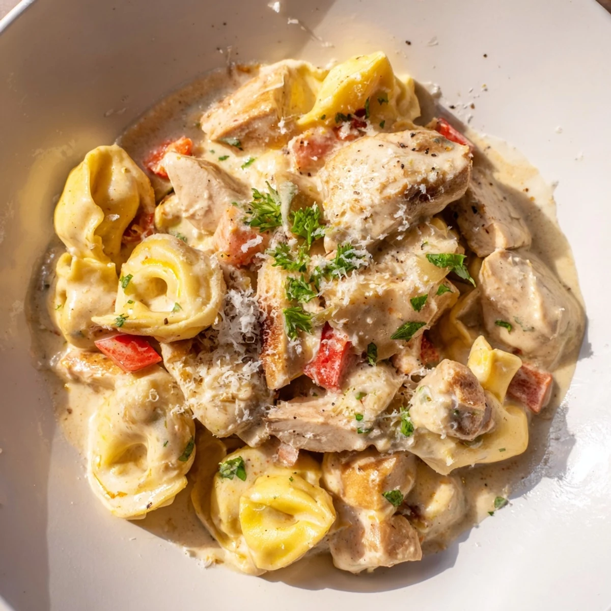 Delicious Zesty Cajun Garlic Parmesan Chicken Tortellini, perfect for a quick, flavorful weeknight dinner.
