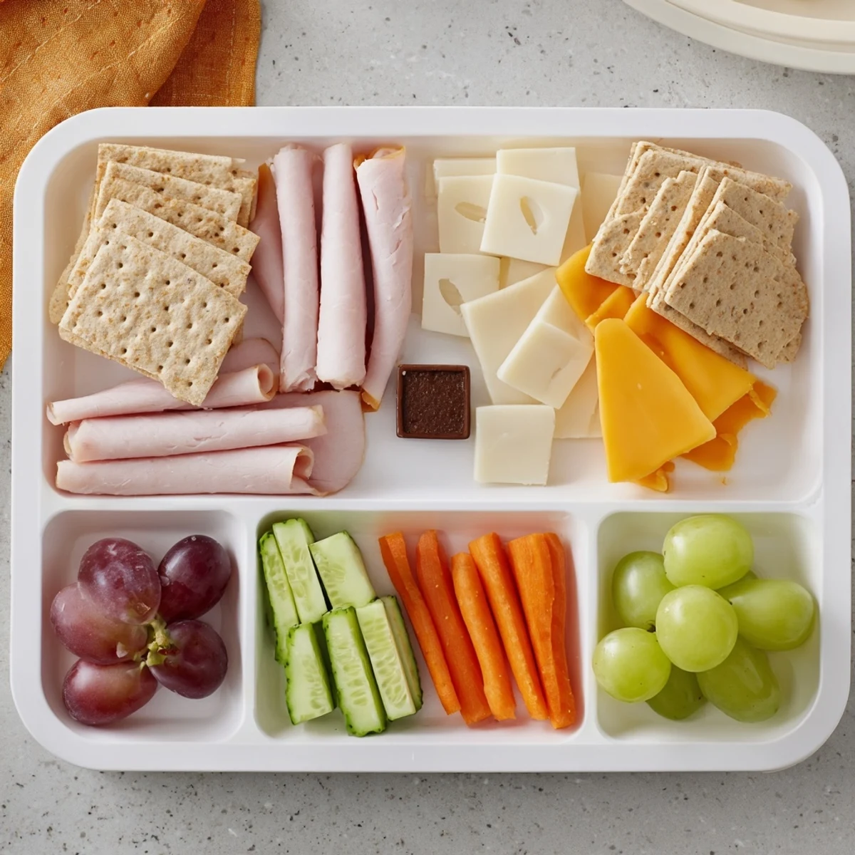 Perfect for kids, this DIY Lunchables recipe features a colorful assortment of snack foods in lunchboxes.