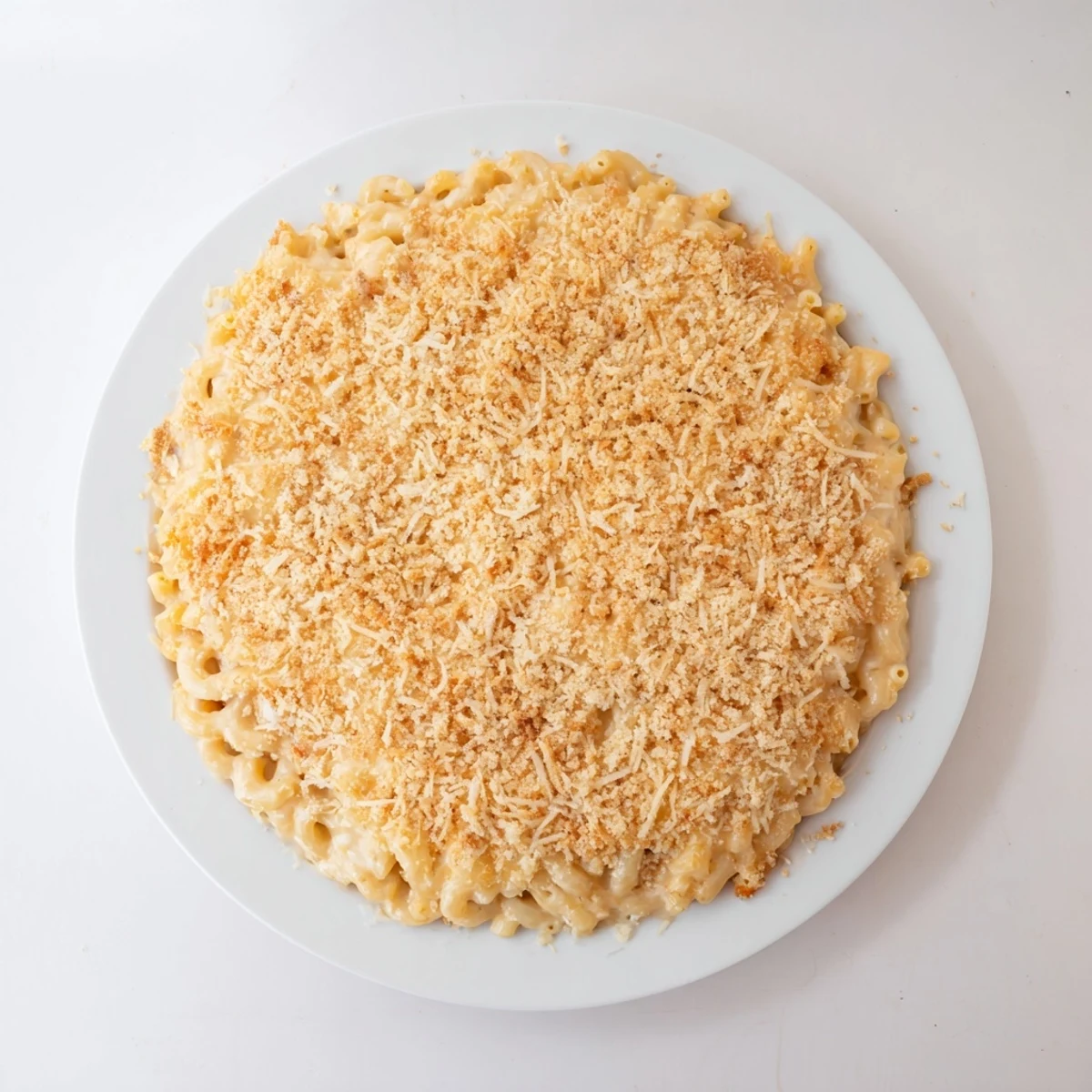 Golden-brown Old-Fashioned Baked Mac & Cheese with melted cheese pull, perfect comfort food for a chilly evening.