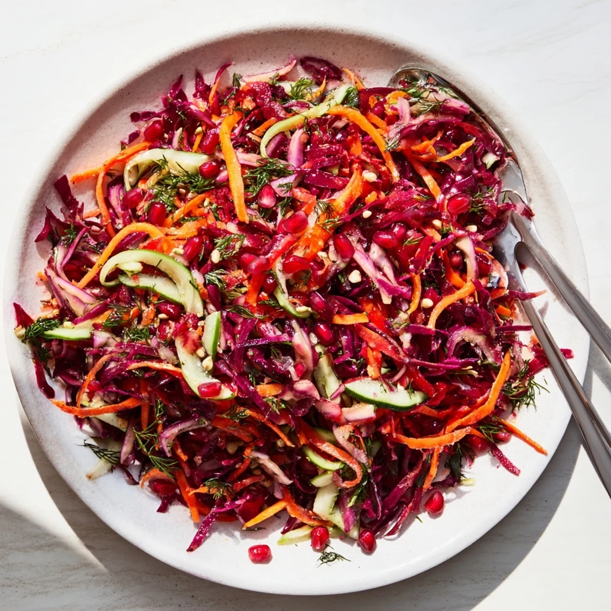 This Shirazi-Inspired Winter Slaw features finely shredded cabbage and herbs, tossed in a citrus dressing.