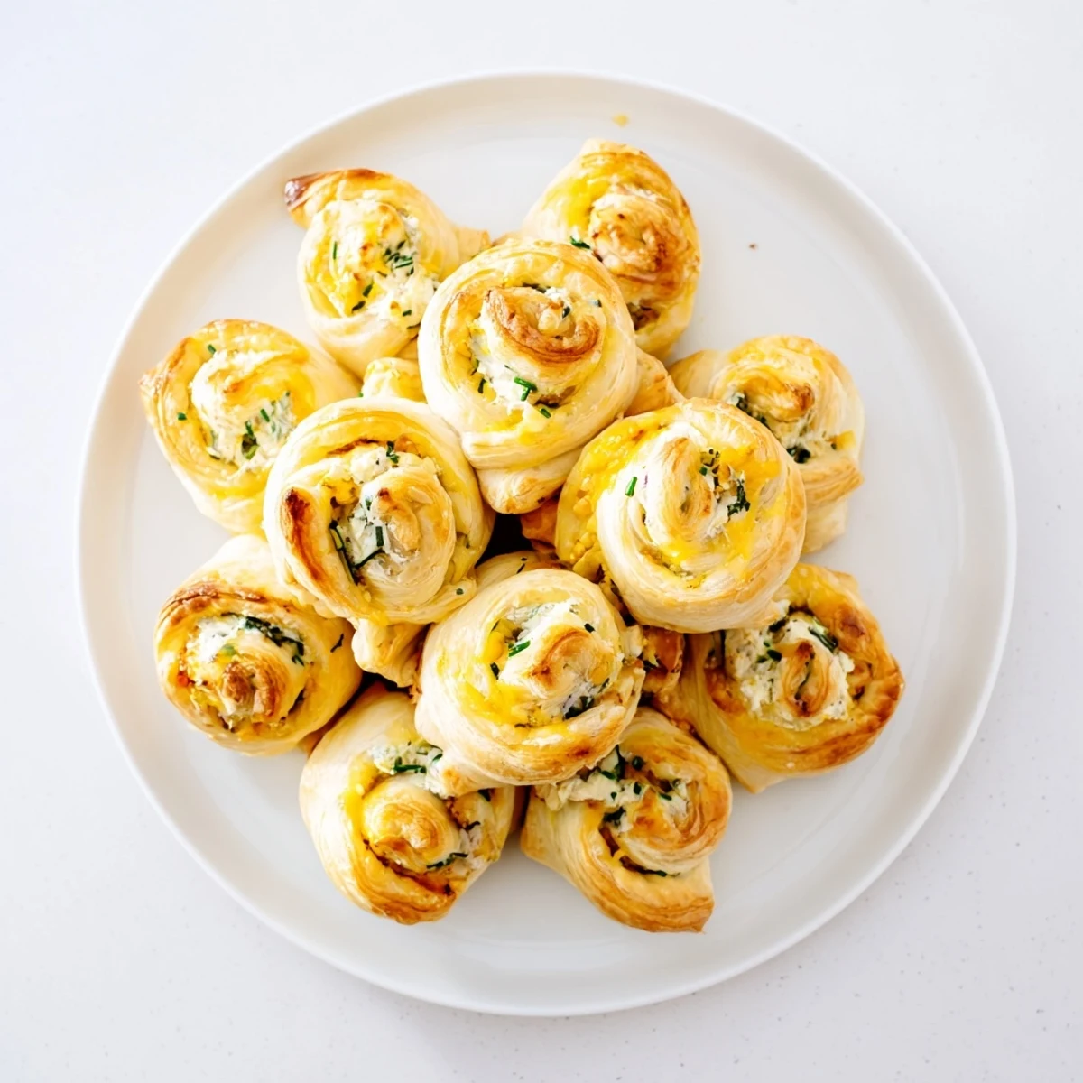 A delicious close-up of the completed Cercles d'Hôtes Couronne de Rouleaux, showcasing the flaky pastry texture.