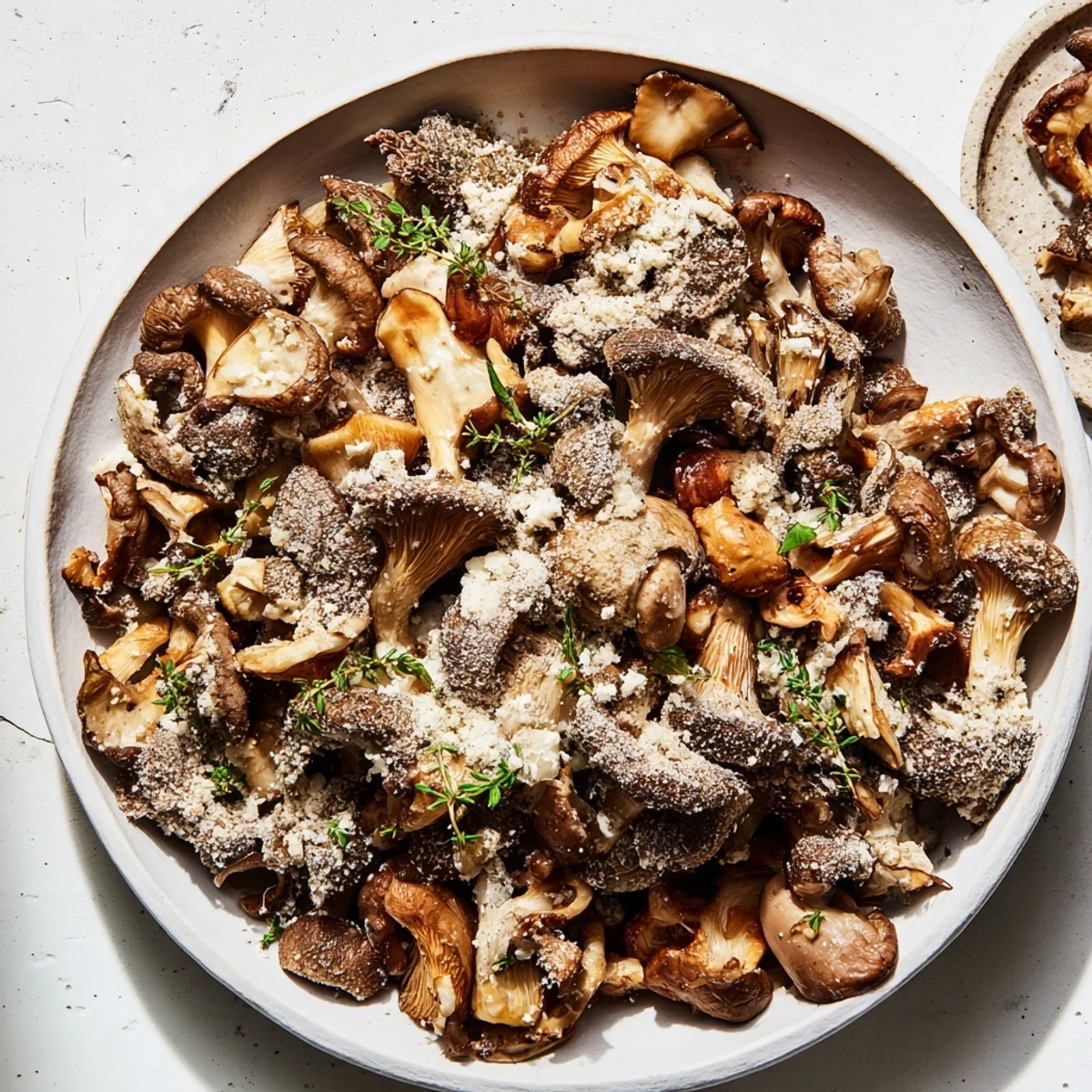 Golden sautéed mushrooms, vivid green herb moss, and fresh vegetables adorn the Cottagecore Mushroom and Moss Platter.