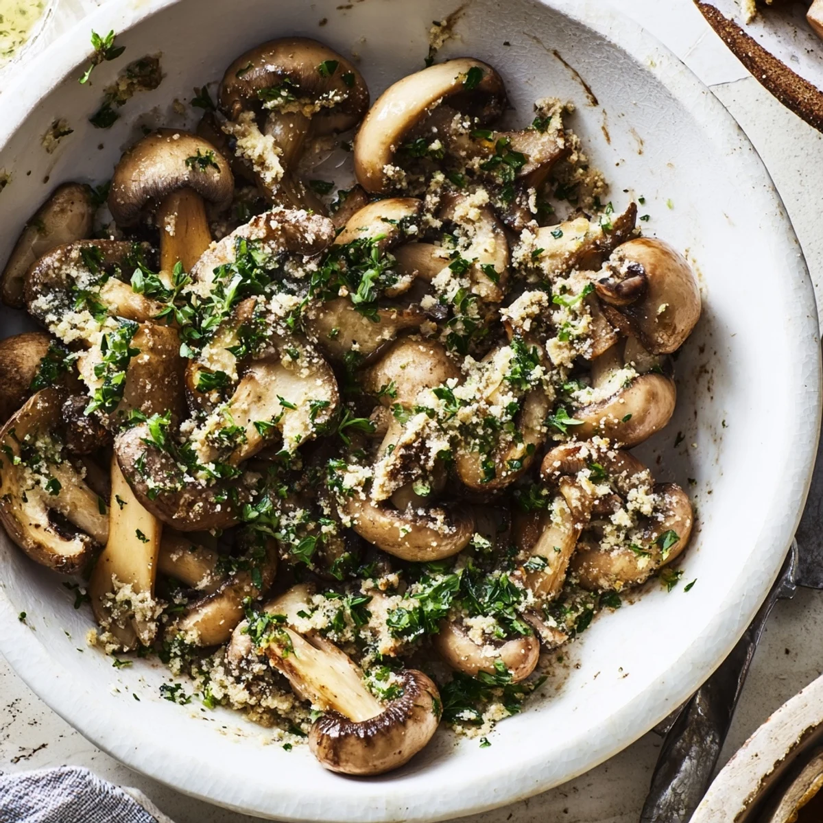 This beautiful Cottagecore Mushroom and Moss Savory Platter features creamy goat cheese, mushrooms, and crusty bread.