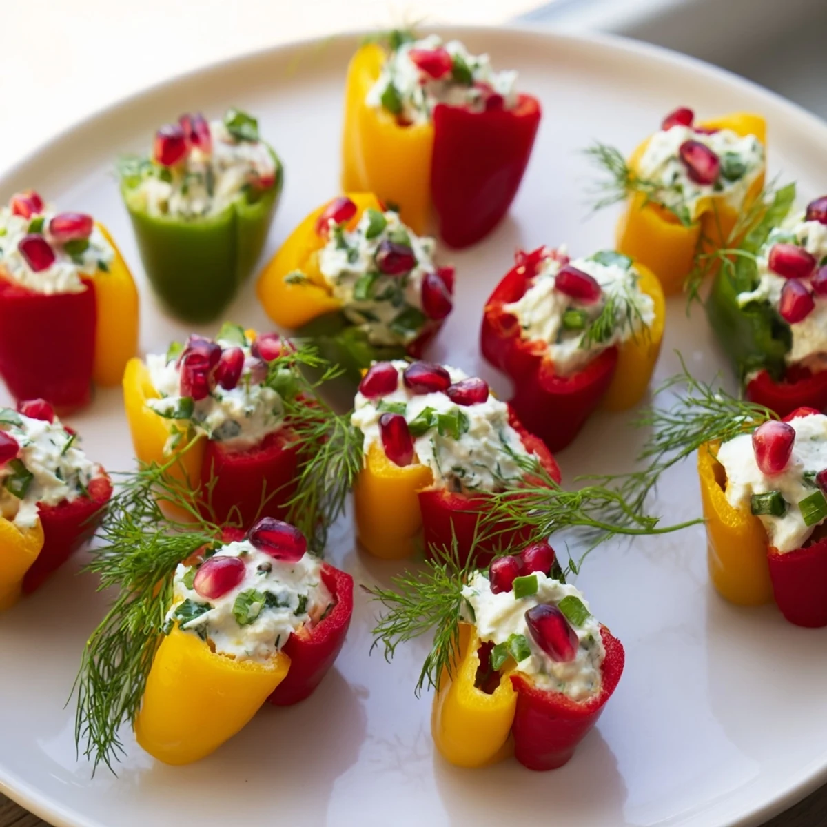 Vibrant Bell Pepper Christmas Bow Appetizer, filled with creamy cheese, ready for your festive holiday party.