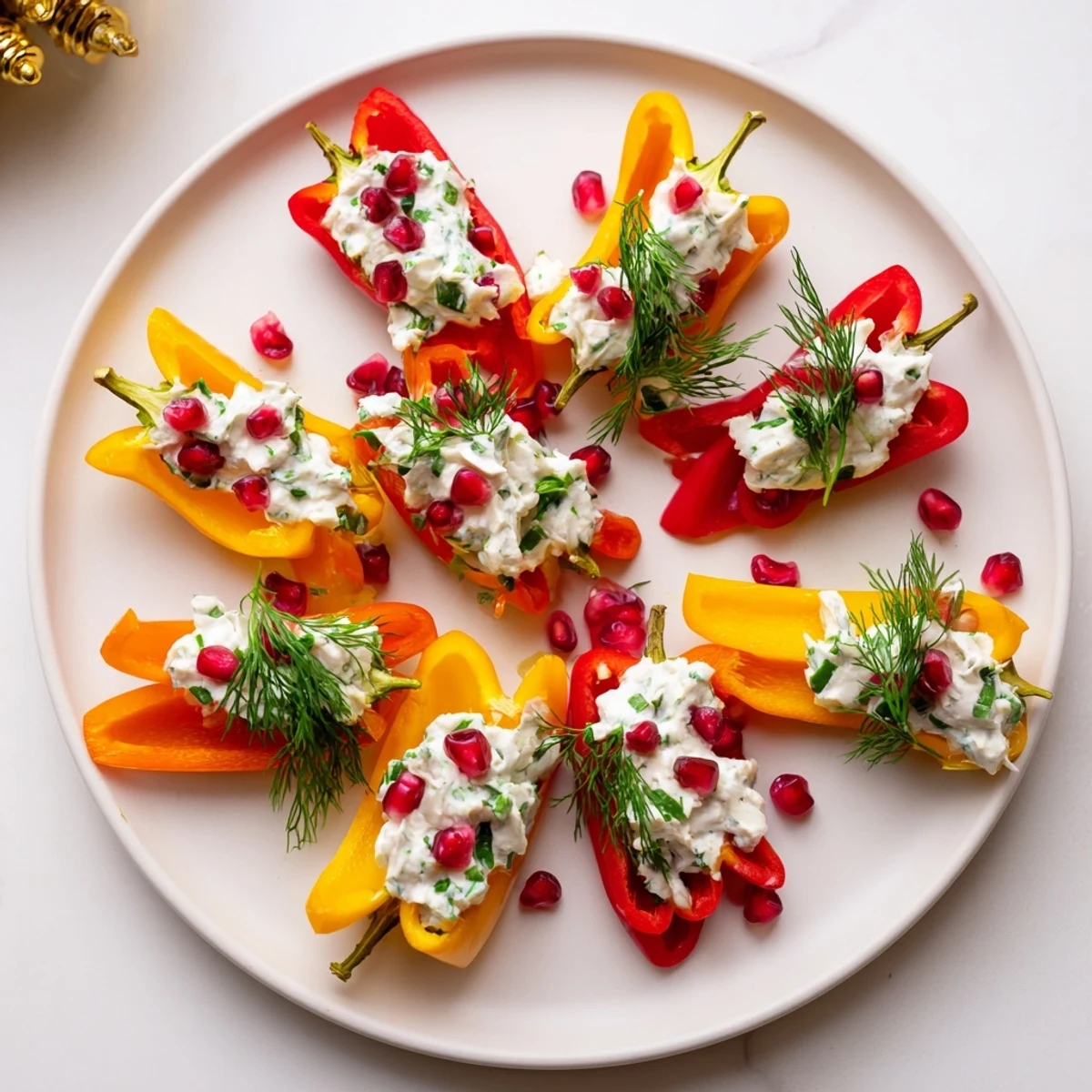 Colorful layers of red, yellow, and green make this Bell Pepper Christmas Bow appetizer visually fantastic.