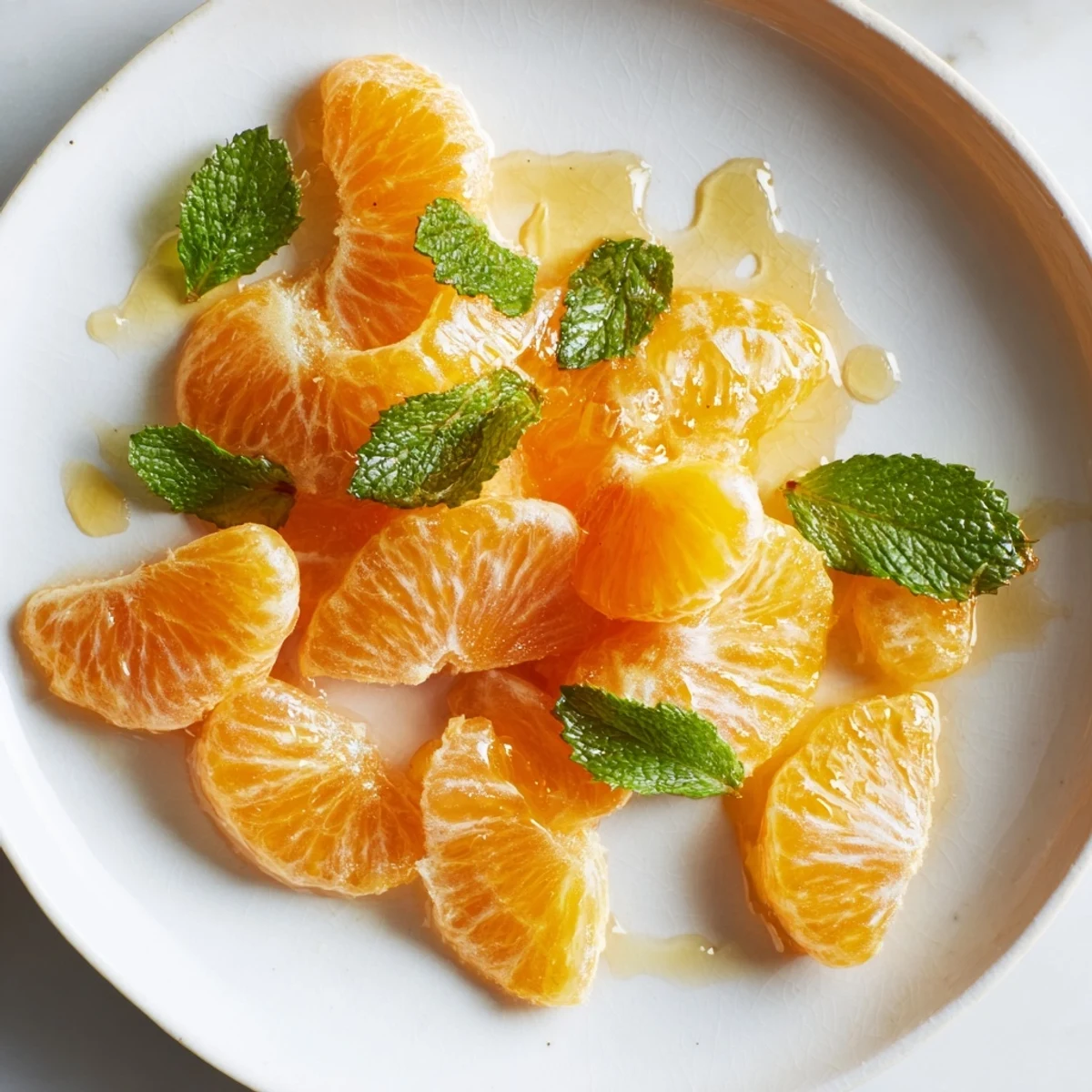 Chilled clementine and mint winter fruit salad, a beautiful vegan dessert perfect for any occasion.