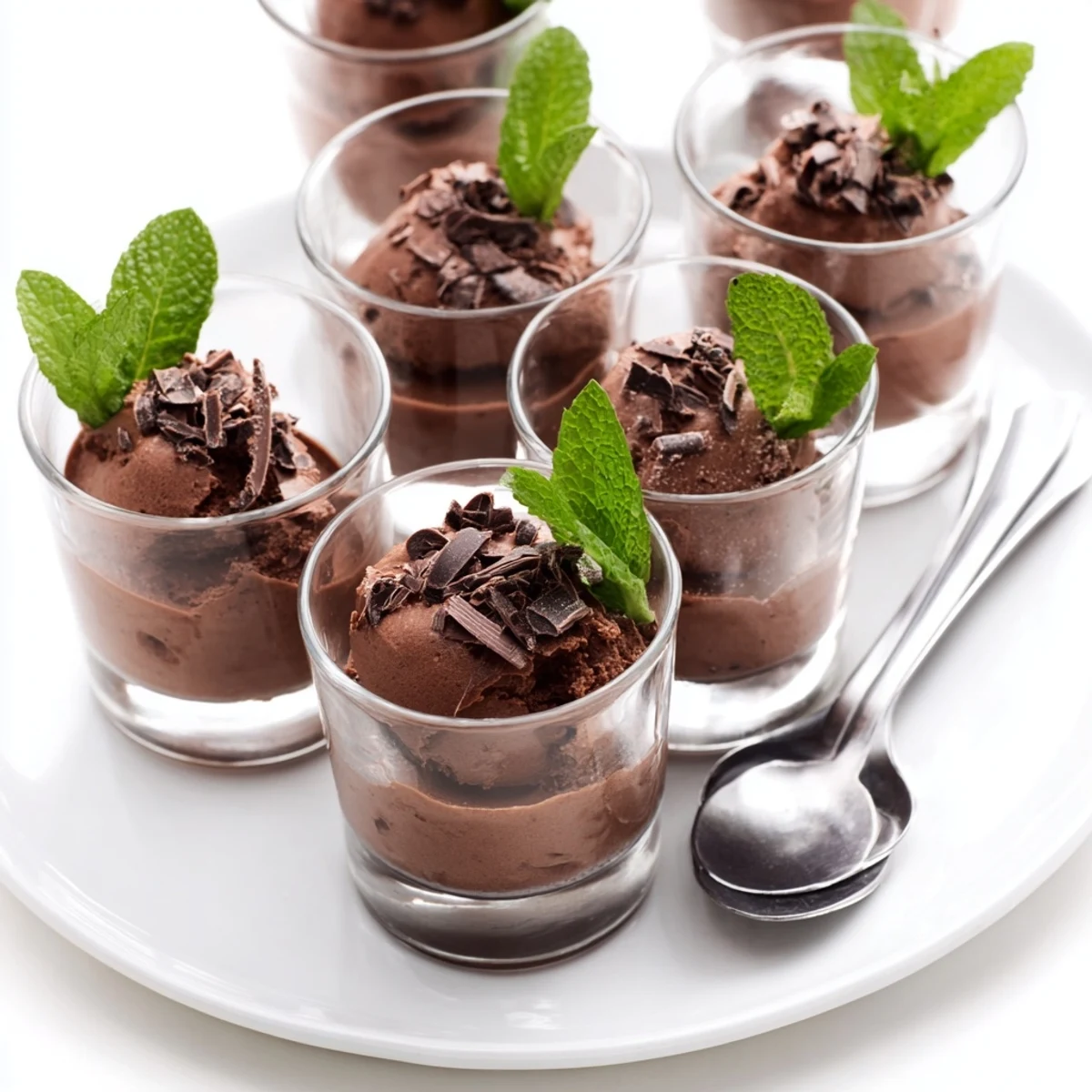 Decadent chocolate mousse dessert cups, perfectly chilled and garnished with fresh berries for a treat.