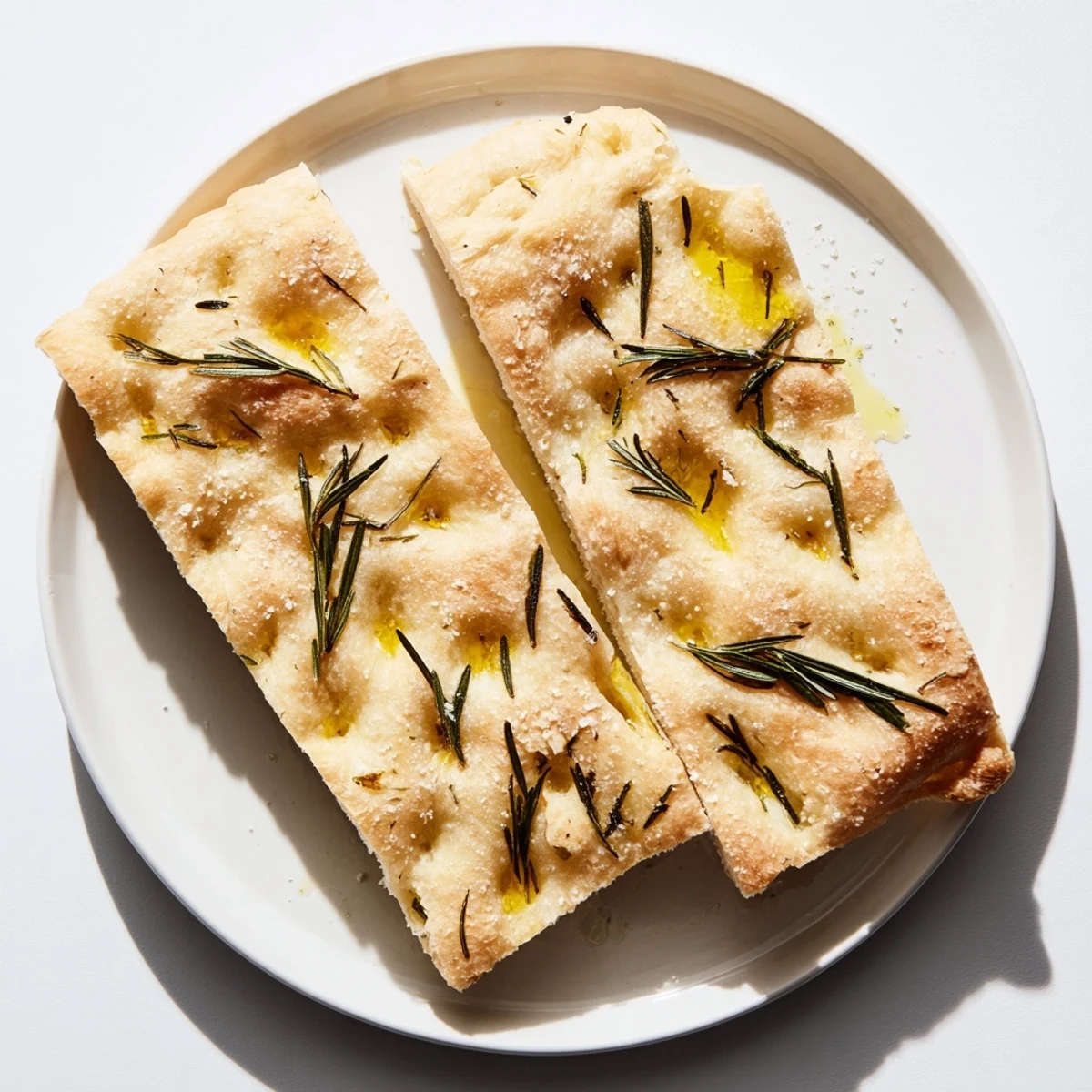 Warm, golden slices of Holiday Bread focaccia with fragrant rosemary and flaky sea salt.