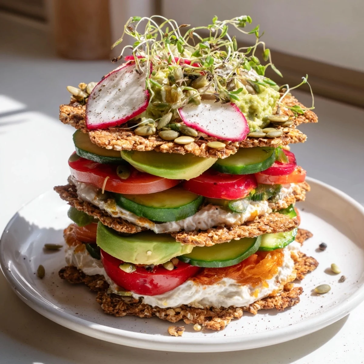 Imagine a towering Gluten-Free Gourmet Tower of flavor, filled with fresh vegetables, and delicious gluten-free ingredients.