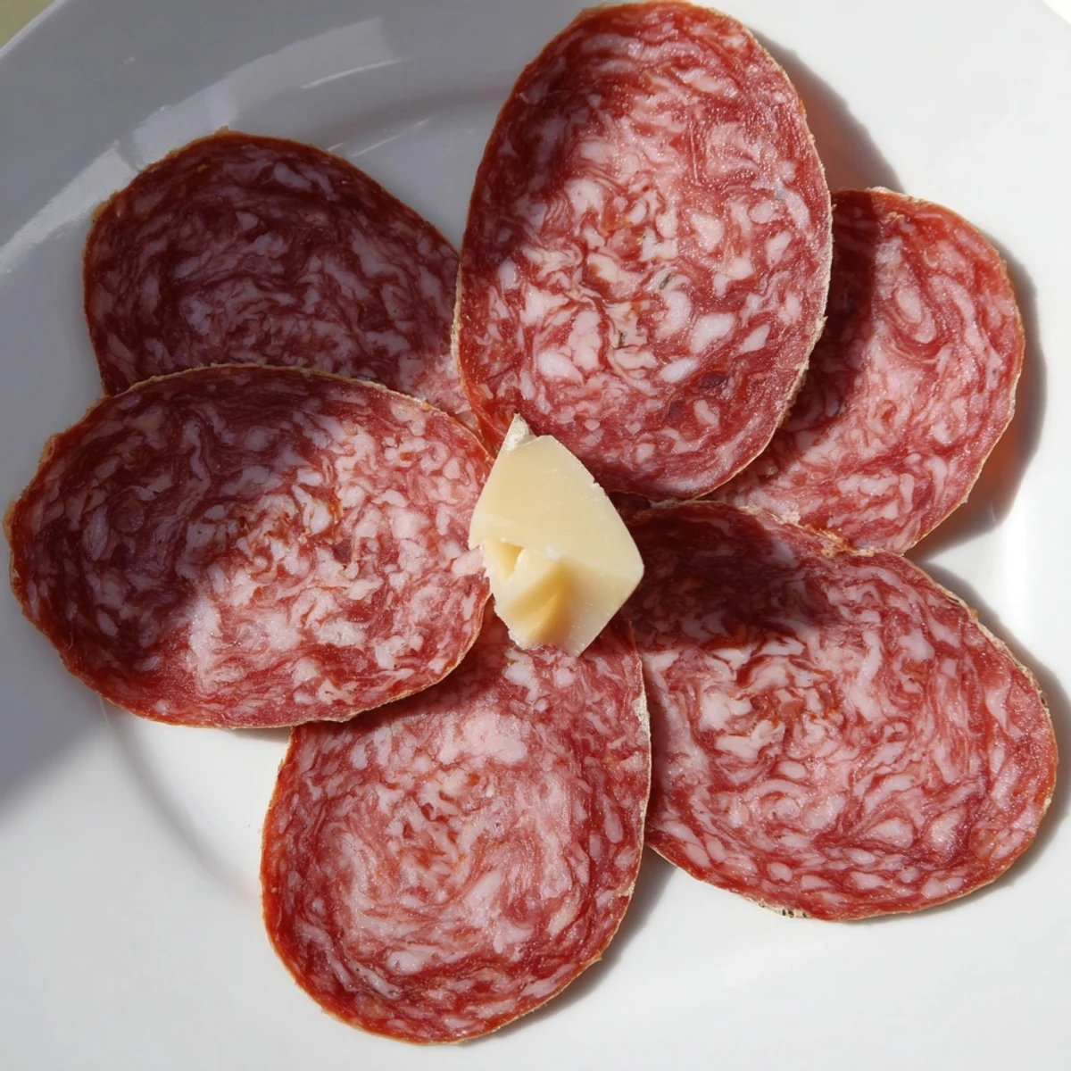 Visually stunning Tudor Rose hors d'oeuvre; enjoy savory salami and cheese elegantly arranged for a special occasion.