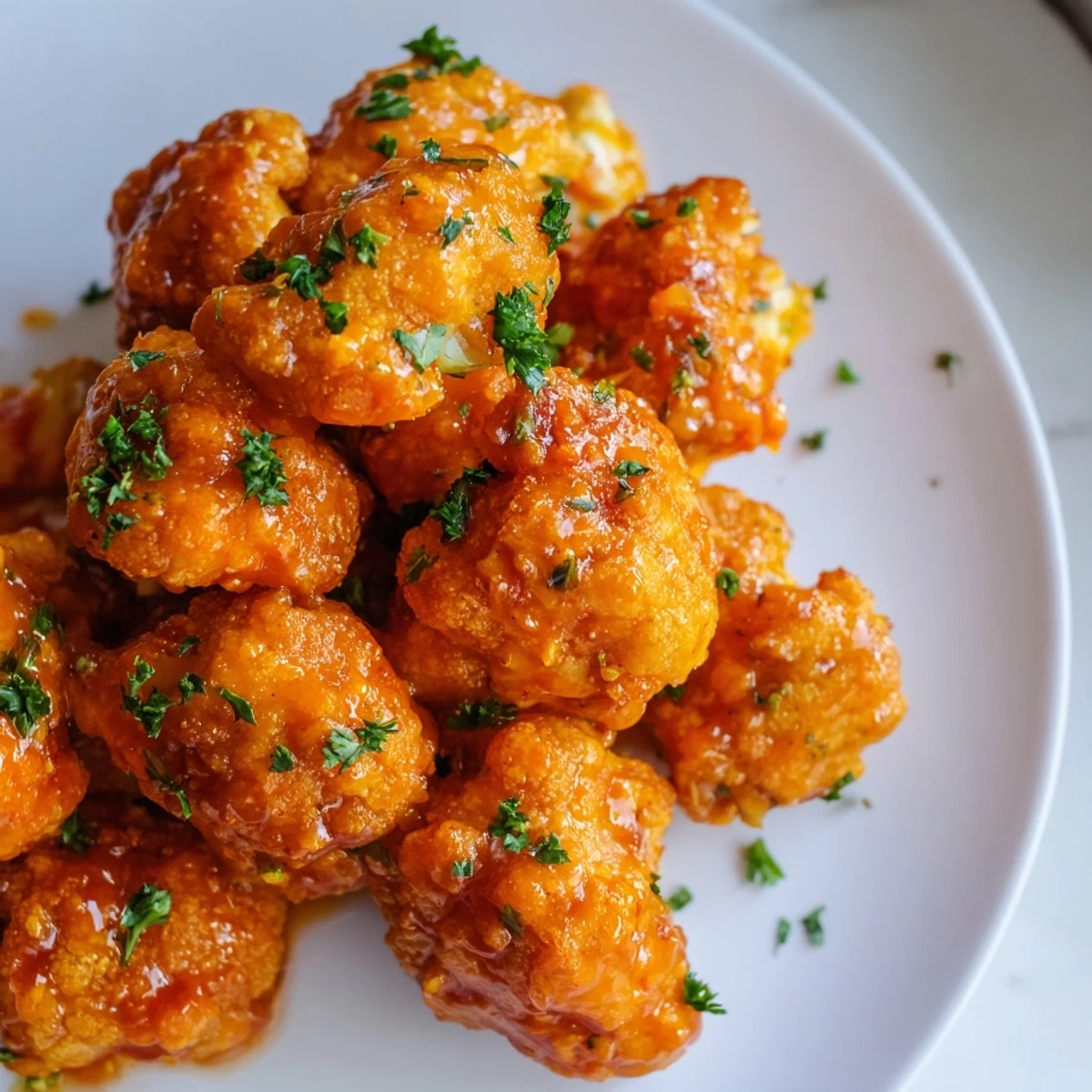 A platter of flavorful, saucy Sriracha-Buffalo Cauliflower Bites, perfect for game day or any gathering.