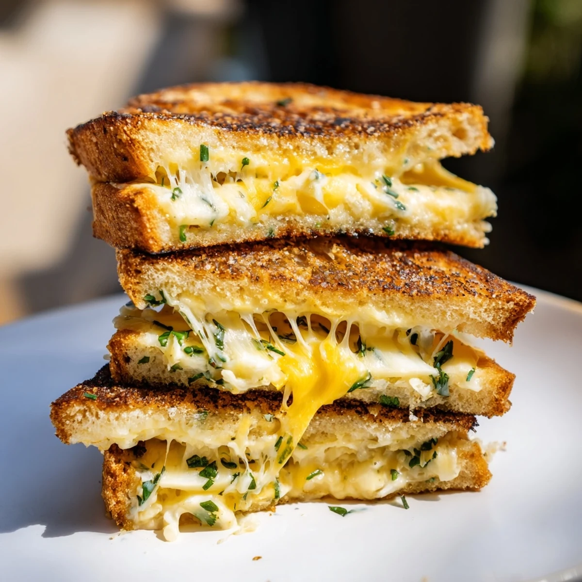 Golden-brown Garlic Butter Mayo Grilled Cheese, with melted cheddar and crispy sourdough, ready to eat.