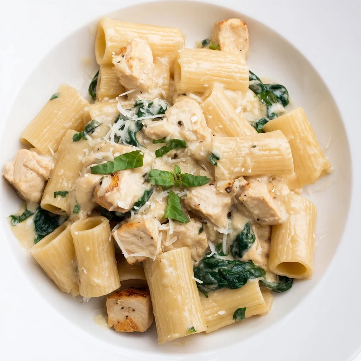 A steaming bowl of comforting Budget-Friendly Marry Me Chicken Pasta, garnished with fresh basil and ready to enjoy.