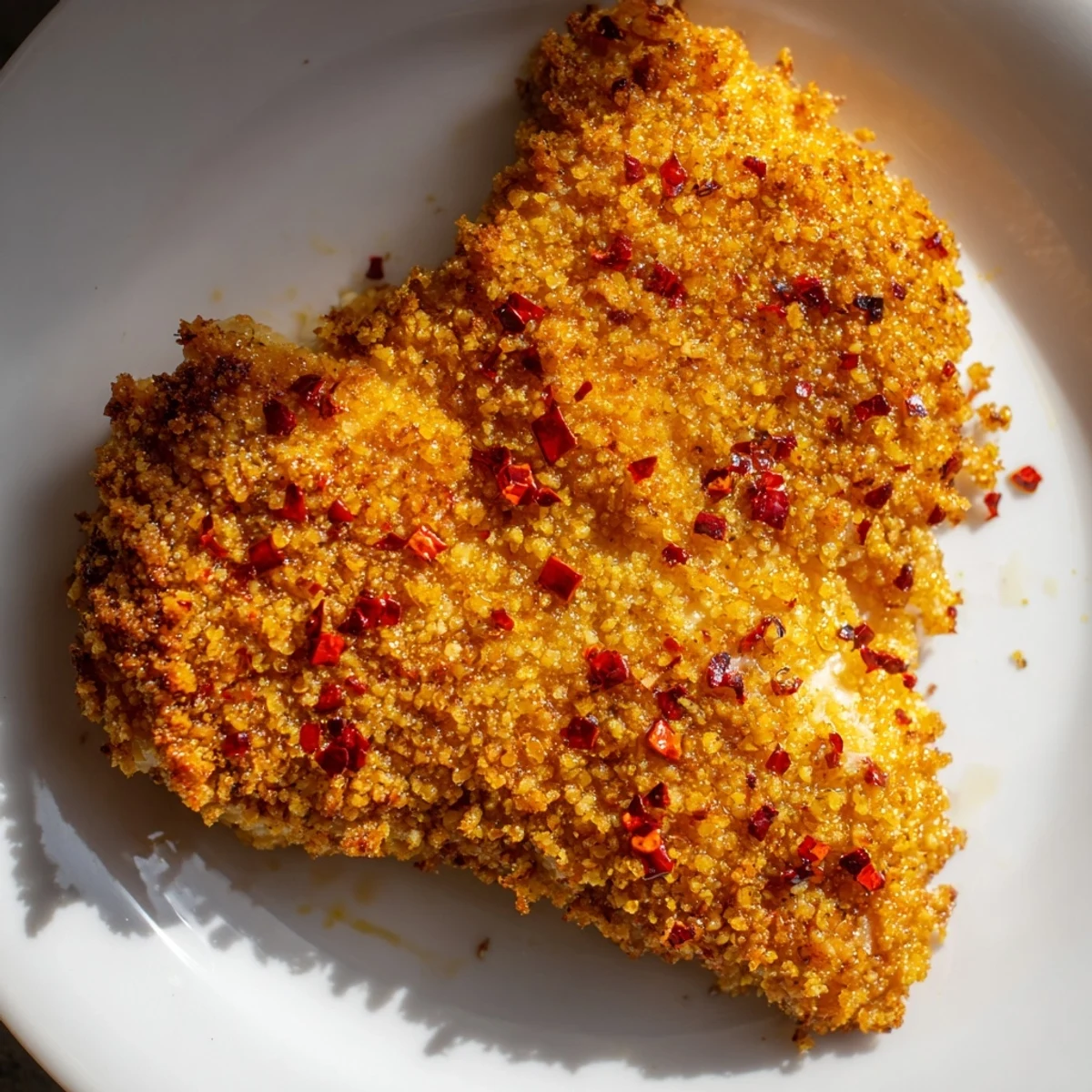 Tender, juicy center, and crunchy exterior: a close-up of delicious Hot Honey Chicken Thighs.