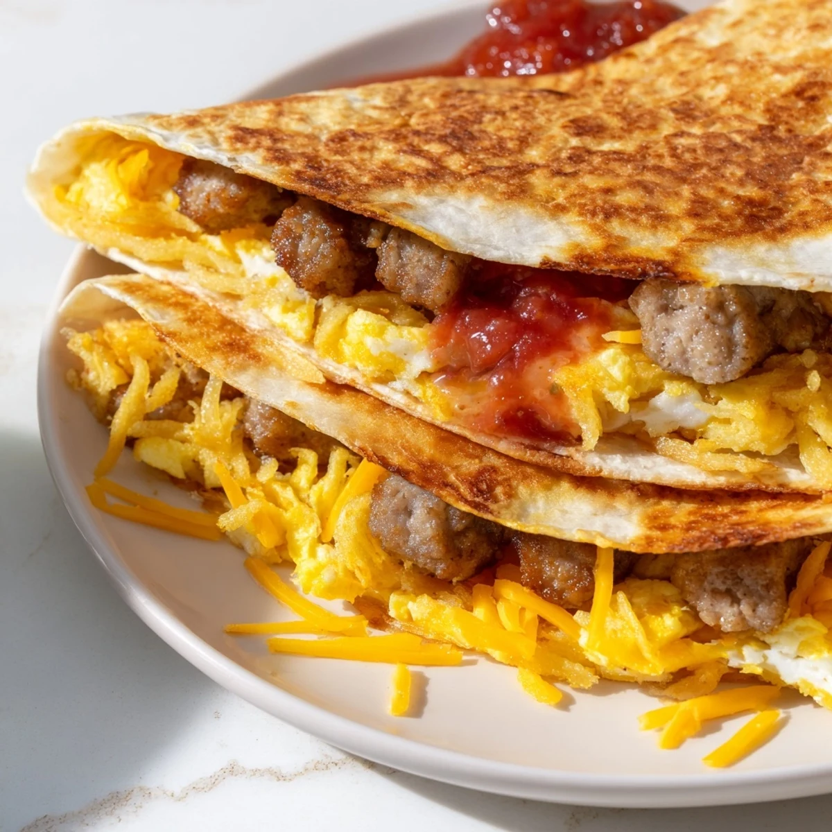 Imagine a warm Breakfast Crunchwrap Hack, crispy on the outside, with soft eggs and bacon inside.