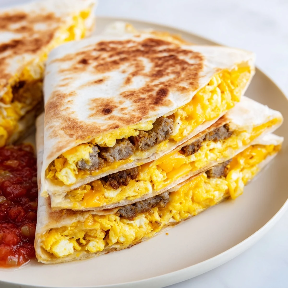 Freshly cooked Breakfast Crunchwrap Hack: a folded tortilla brimming with a satisfying array of breakfast favorites.