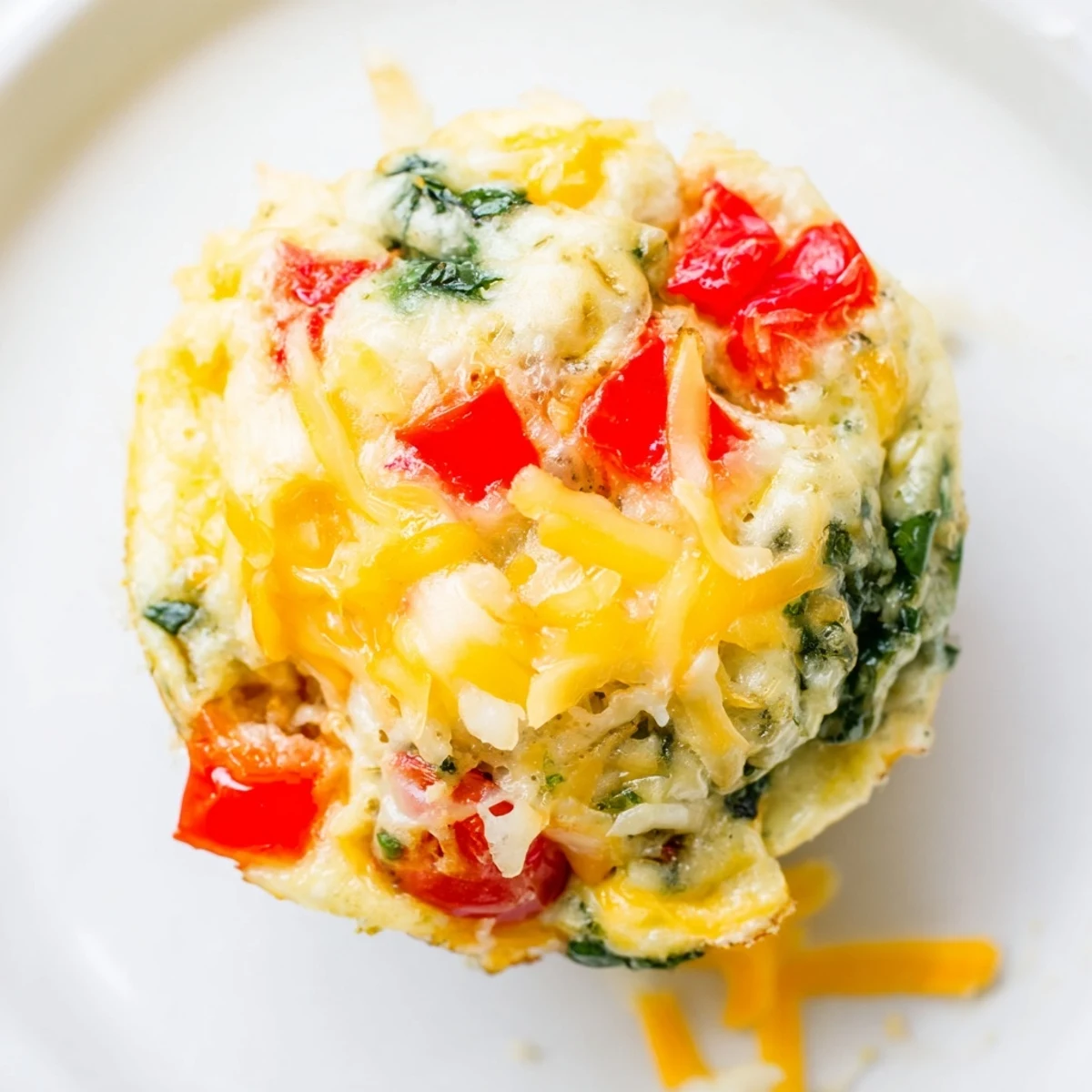 Golden-brown Customizable Egg Muffins, filled with colorful veggies and melted cheese, ready to eat.