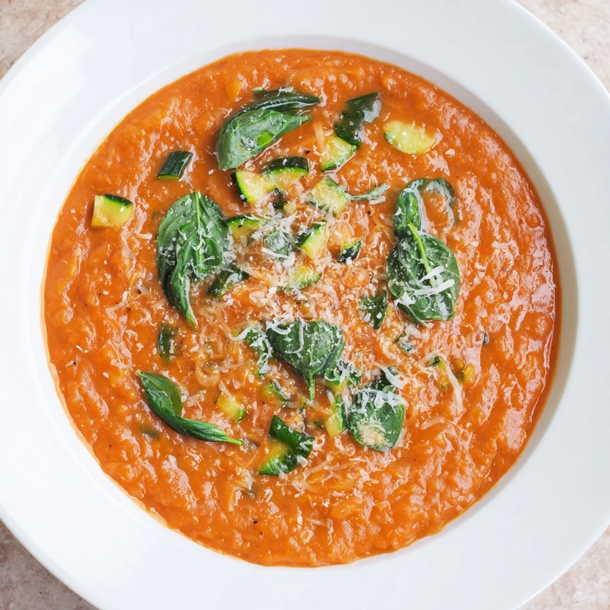 Steaming bowl of Hidden Veggie Tomato Pasta Sauce with fresh basil leaves, ready to be served over pasta.