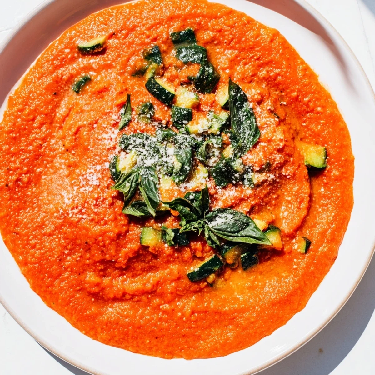 A close-up view of the smooth, velvety Hidden Veggie Tomato Pasta Sauce, bursting with fresh Italian flavors.