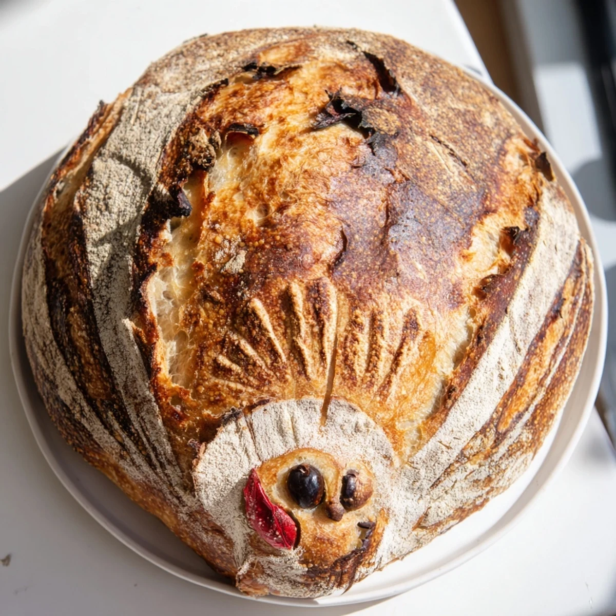 Delicious, crusty turkey-shaped sourdough bread, ready to be sliced and shared for the holidays.