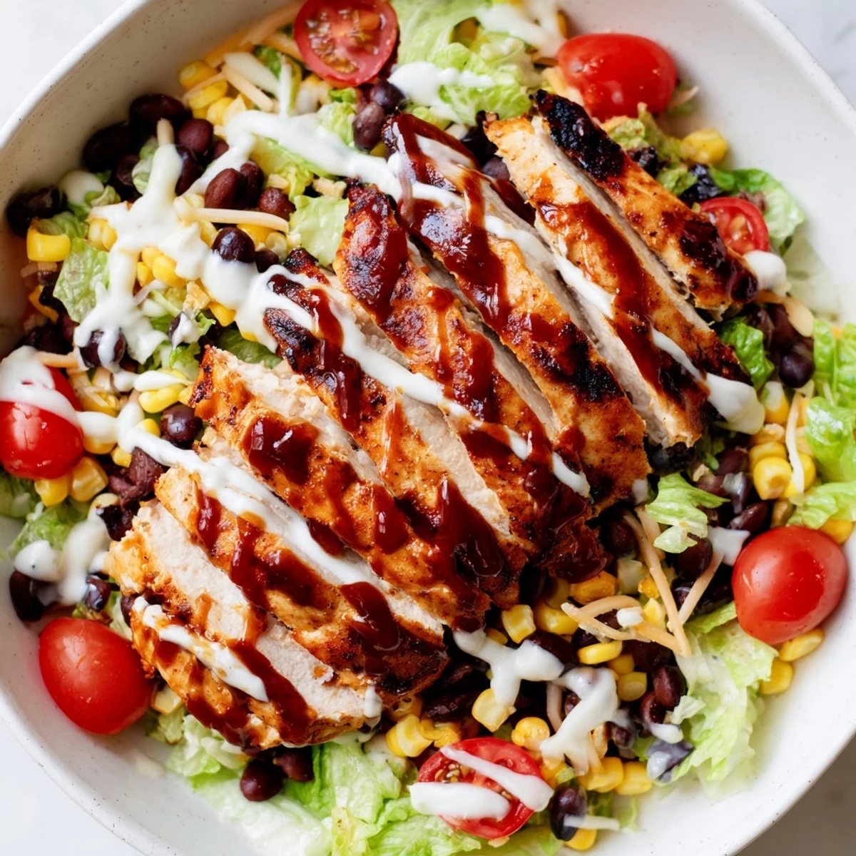 This BBQ Chicken Salad features juicy chicken, colorful veggies, and fresh cilantro-lime ranch, perfect for a quick, satisfying lunch or dinner.