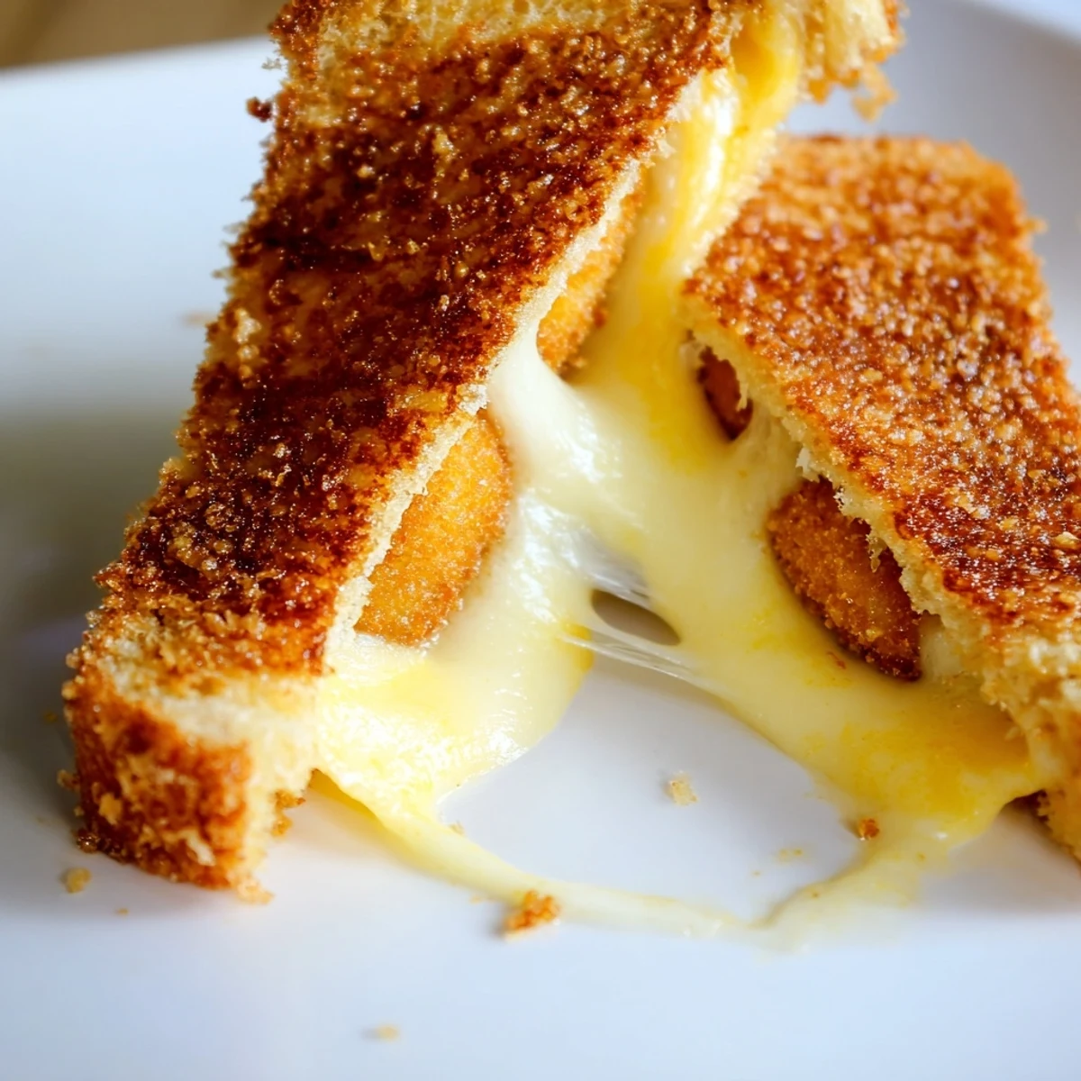 Golden-brown Mozzarella Stick Grilled Cheese sandwiches oozing melted cheese, served with warm marinara dipping sauce.