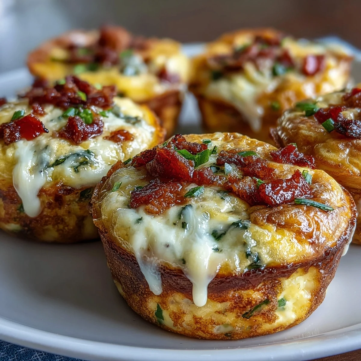 Golden brown Breakfast Egg Muffins, filled with cheddar, bacon, and bell peppers, cooling on a wire rack.