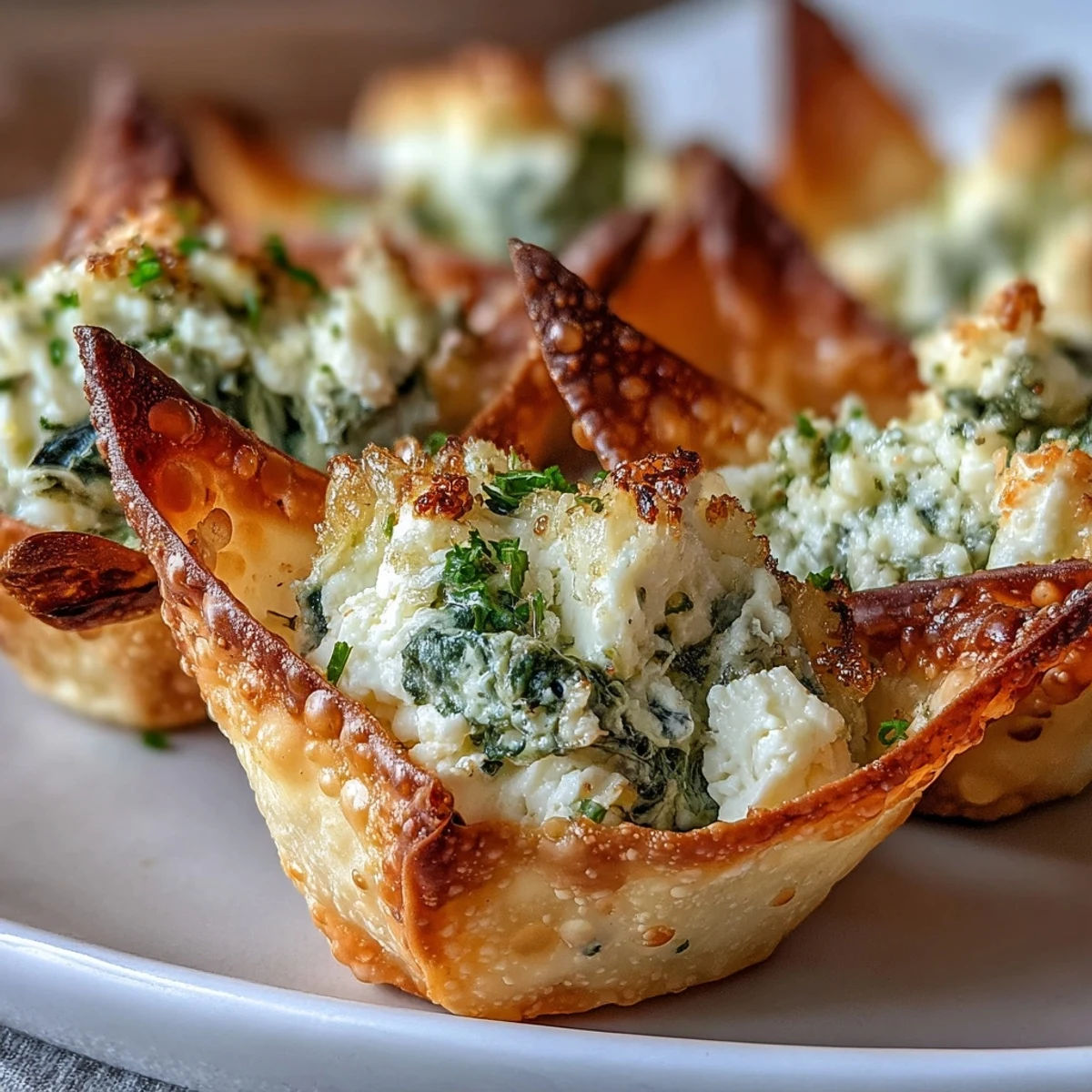 Overhead view of baked Mediterranean spinach and feta crisps arranged on a marble board.