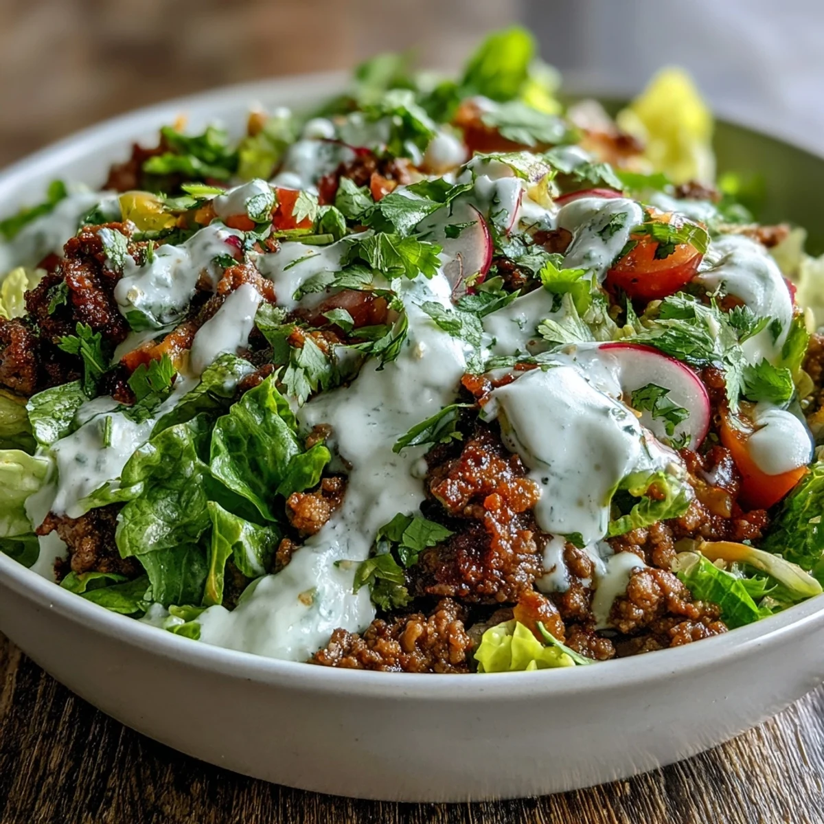 Gluten-free healthy taco bowl piled high with vibrant vegetables, savory beef, and fresh lime wedges on the side.