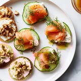 Festive party platter featuring a beautiful array of champagne pairings with fresh garnishes and fruit.