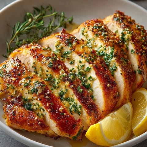 Juicy Air Fryer Herb Butter Turkey Breast, fragrant with rosemary and thyme, plated and ready.