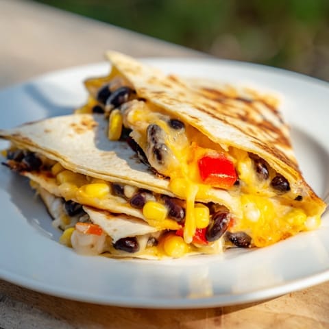 A beautifully folded tortilla wrap hack with beans and cheese, ready for dipping into salsa.