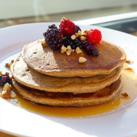 A stack of homemade brown banana pancakes steaming, promising a sweet and satisfying breakfast treat.