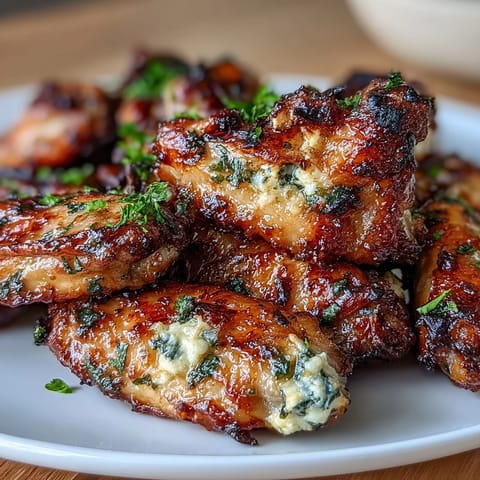 Crispy baked chicken wings coated in rich garlic parmesan butter, served with fresh celery sticks and creamy ranch dressing for a satisfying keto-friendly meal.  