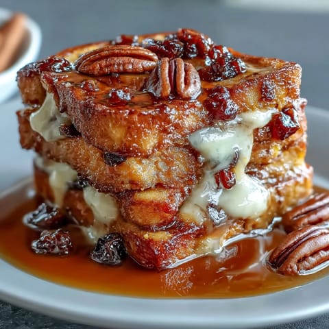 Easy Capirotada with Cinnamon, Piloncillo, and Raisins is a comforting Mexican bread pudding with toasted bolillo slices, sweet piloncillo syrup, plump raisins, and melty cheese, baked until golden and bubbly.