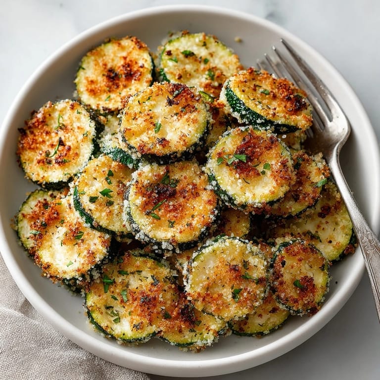 Imagine savory, baked Crispy Parmesan Zucchini Chips; serve warm with marinara dipping sauce.