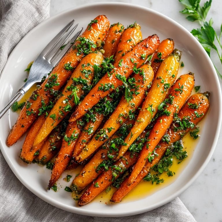 Tender, caramelized Maple Glazed Roasted Carrots, a colorful side dish for dinner tonight.