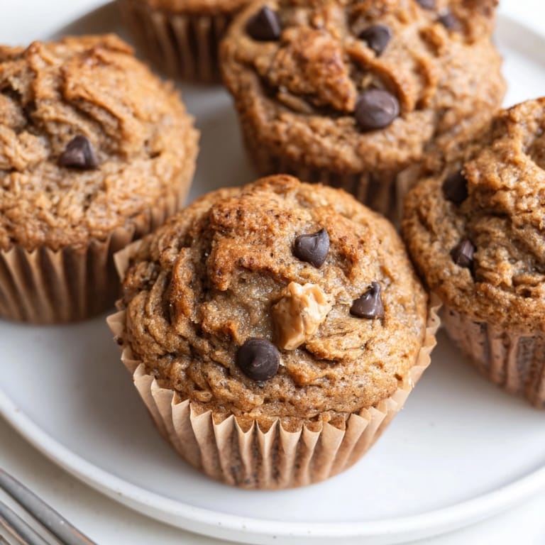 Warm, soft Peanut Butter Banana Muffins fresh from the oven; nutty and sweet.